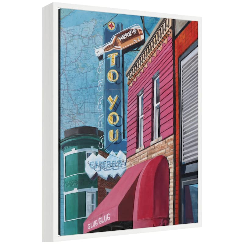 Kate and Laurel Heres to You by Krista V. Allenstein Framed Canvas Wall Art Print - 18 x 24