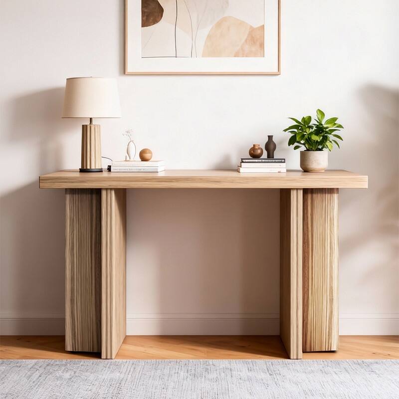 42''Modern Wooden Narrow Console Table for Entryway and Living Room - Oak
