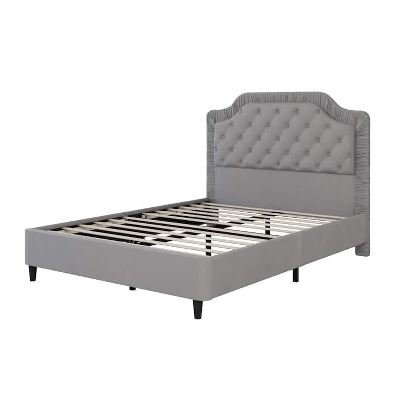 Upholstered Bed with Ruched and Button Tufted Headboard