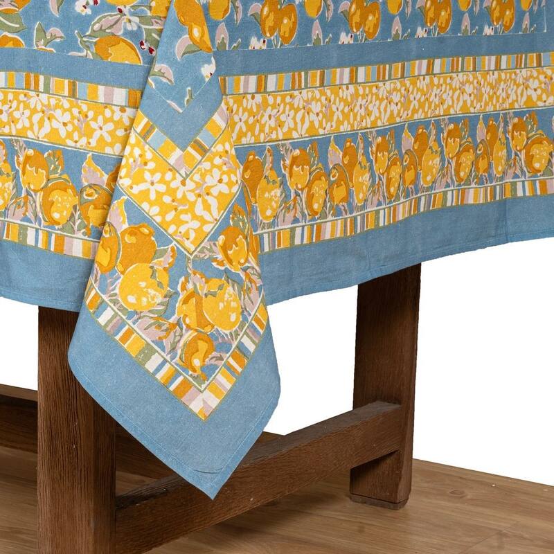 Couleur Nature Citron Tablecloth - Blue - 59" x 59"