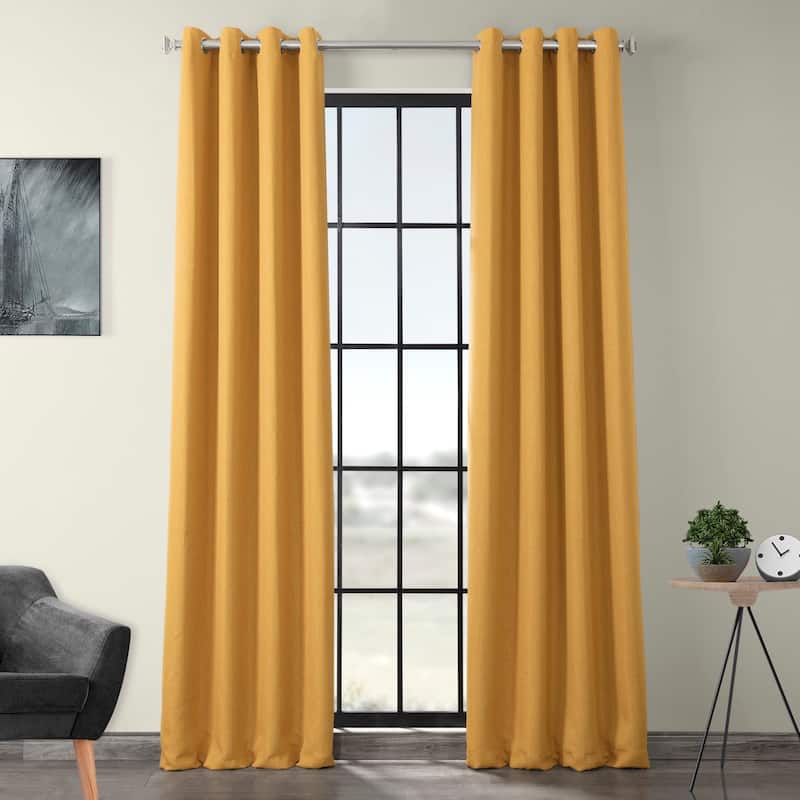 Exclusive Fabrics Faux Linen Grommet Room Darkening Curtain (1 Panel) - 50 X 108 - Dandelion Gold