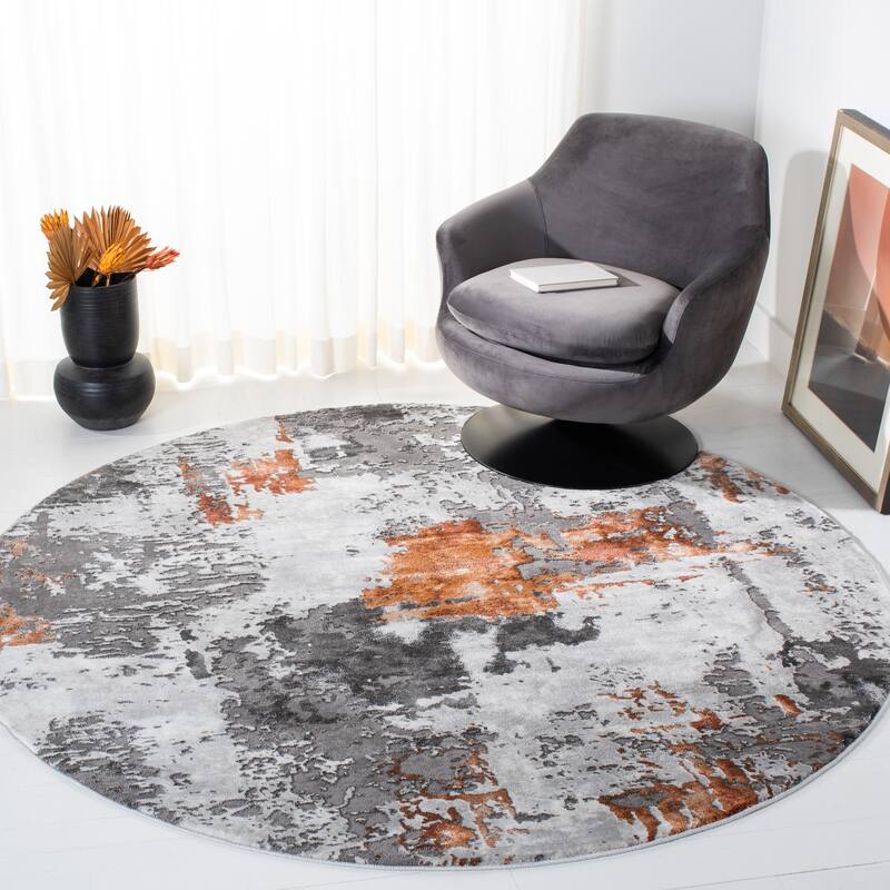 SAFAVIEH Craft Quarta Modern Abstract Rug - 5'3" Round - Grey/Orange