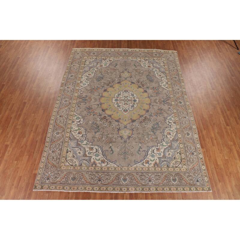 Over-Dyed Tabriz Persian Vintage Area Rug Hand-Knotted Wool Carpet - 9'7" x 12'3"