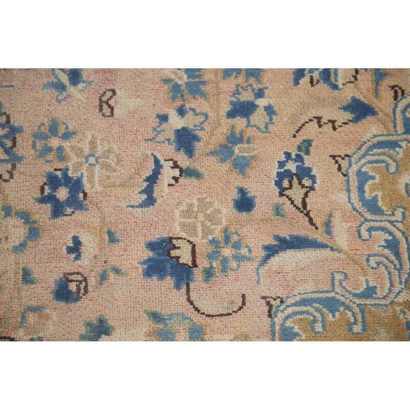 Hand Knotted Oriental 100% Wool Carpet Traditional Floral Pink Mashad Area Rug - 9' 1'' X 5' 7''