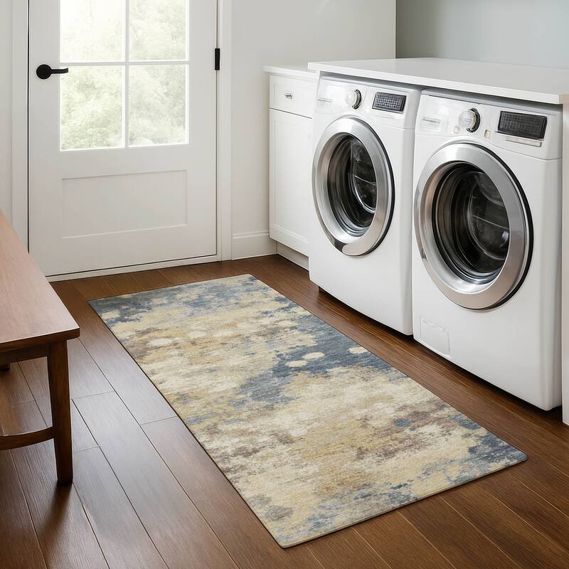 Premium Washable Super Soft Abstract Contemporary Mayfield Rug - Gold - 2'3" x 7'6"