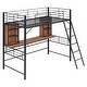 preview thumbnail 6 of 8, Twin Size Metal Loft Bed Frame w/Desk & Storage Shelves, Ladder, Black