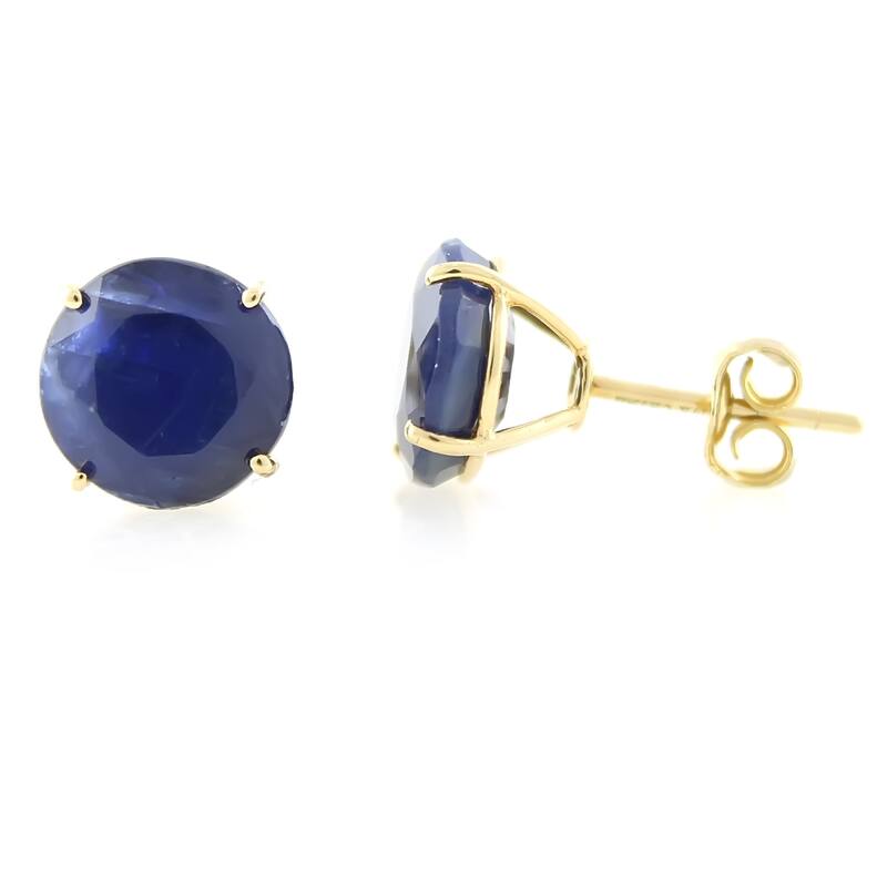 14K Yellow Gold Indian Blue Sapphire Stud Earrings