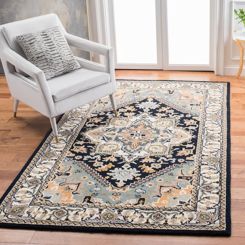 SAFAVIEH Handmade Heritage Carrol Traditional Oriental Wool Rug - 3' x 5' - Navy/Ivory - Rectangle