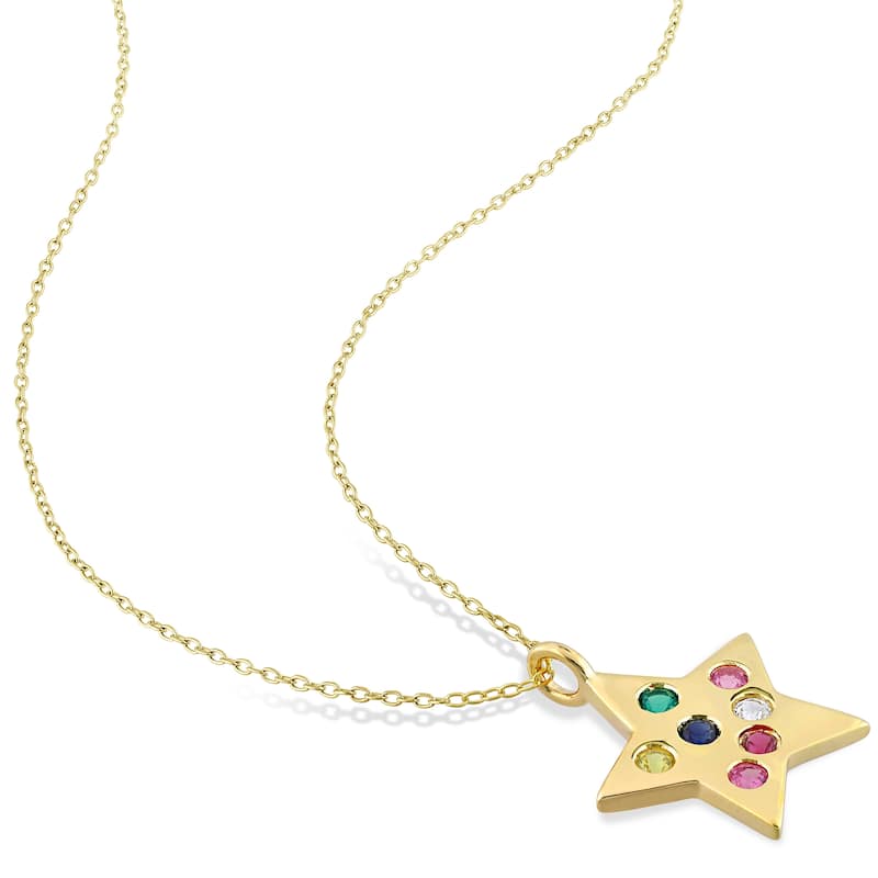 Miadora Multi-Color Gemstone Star Necklace in Yellow Plated Sterling Silver