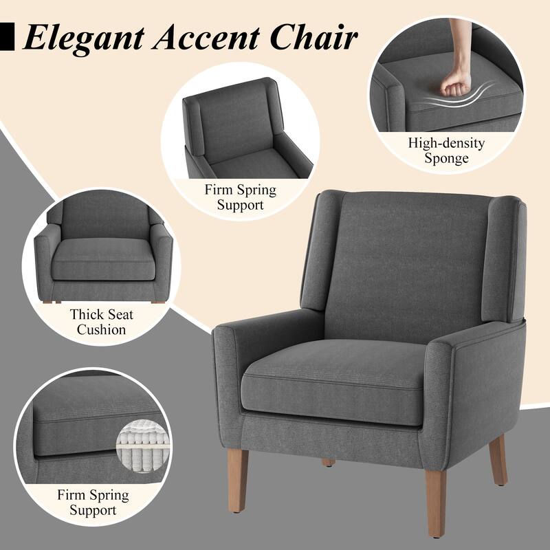 Mid-Century Linen Wing Chair - Tailored Channel Tufting & Walnut Tapered Legs, Compact Accent for Reading Nooks