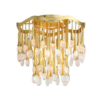Corbett Lighting Kiara 3-light Gold Leaf Semi-Flush Mount with Clear