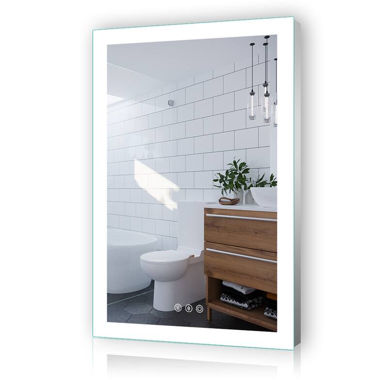 LED Bathroom Vanity Mirror Wall Mounted Dimmable Anti-Fog Mirror with 3 Buttons Vertical & Horizontal Hang