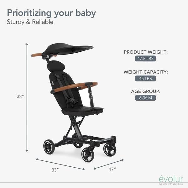 dimension image slide 0 of 3, Evolur Cruise Rider Stroller With Canopy