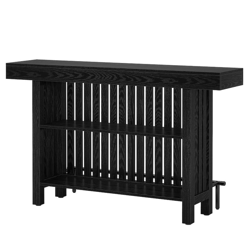63" Modern Black Home Bar Unit -2-Tier Mini Bar Table with Footrest, Tall Pub Table for Kitchen, Bistro, Dining Room