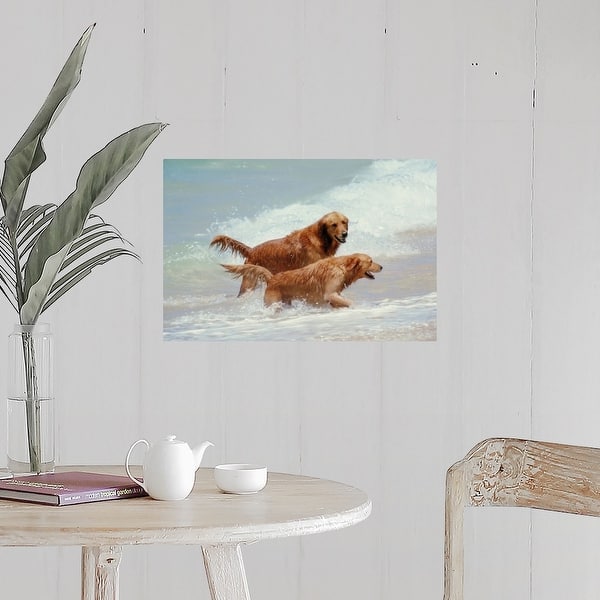 Shop For Two Golden Retrievers In The Surf In Hawaii Poster Print Get Free Delivery On Everything At Overstock Your Online Art Gallery Store Get 5 In Rewards With Club O 16896373