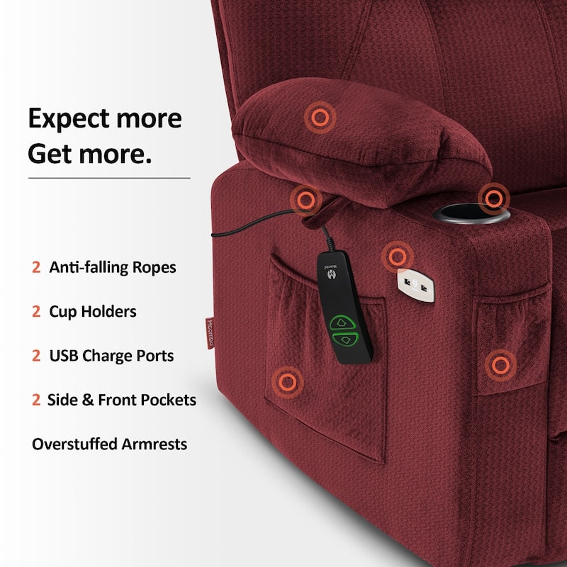 MCombo Large Power Lift Recliner Chair with Massage, Cup Holders, Extended Footrest, Fabric 7516