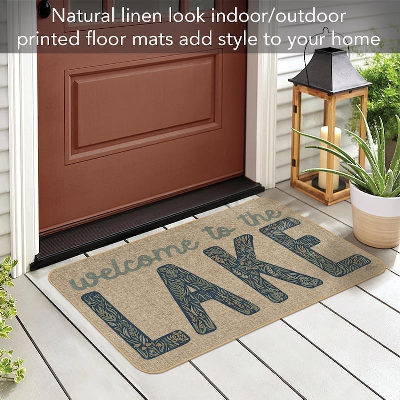 Lakeside Days Indoor/Outdoor Natural Linen Look Floor Mat with Recycled Rubber Back Manufactured in The USA 29.5” x 17.75”