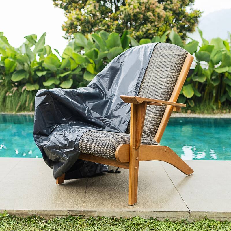 Cambridge Casual Camden Teak Patio Adirondack Chair Set with Padded Woven Seat - FREE Patio Cover