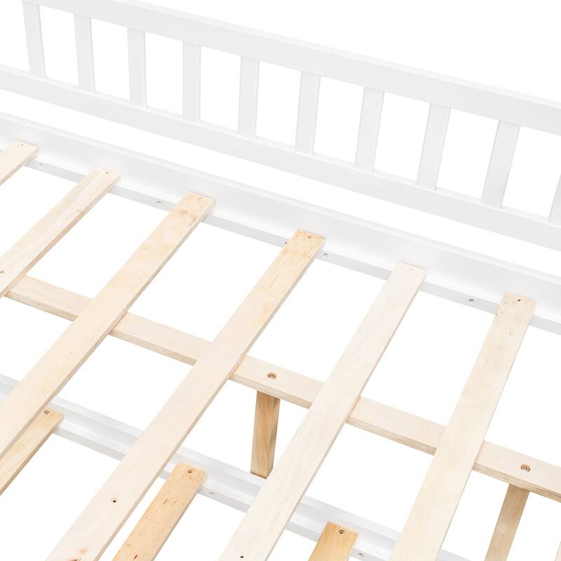 Montessori Bed House Bed with Trundle Bed and Headboard, Wood Daybed Platform Bed Frame No Box Spring Needed for Boys Girls