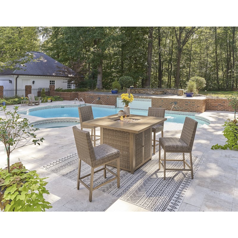 Signature Design by Ashley Walton Bridge Brown 5-Piece Outdoor Bar Package - 55.75" W x 55.75" D x 39.13" H