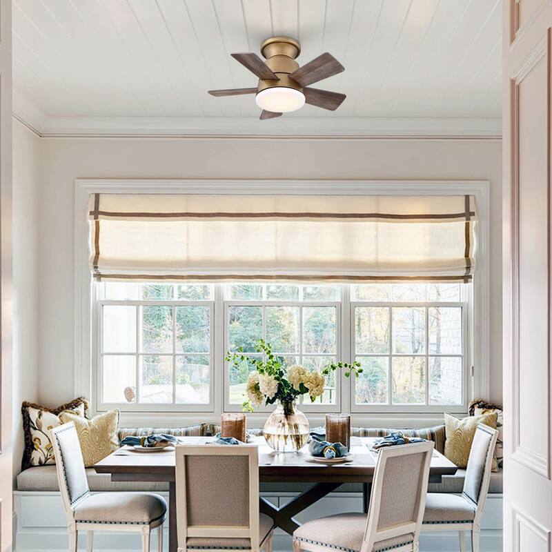 24" Aged Brass Wooden Small Dimmable Hugger Ceiling Fan with Light