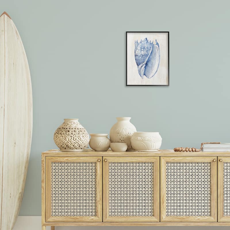 Stupell Nautical Soft Blue Conch Framed Giclee Art Design By Susan Arnot
