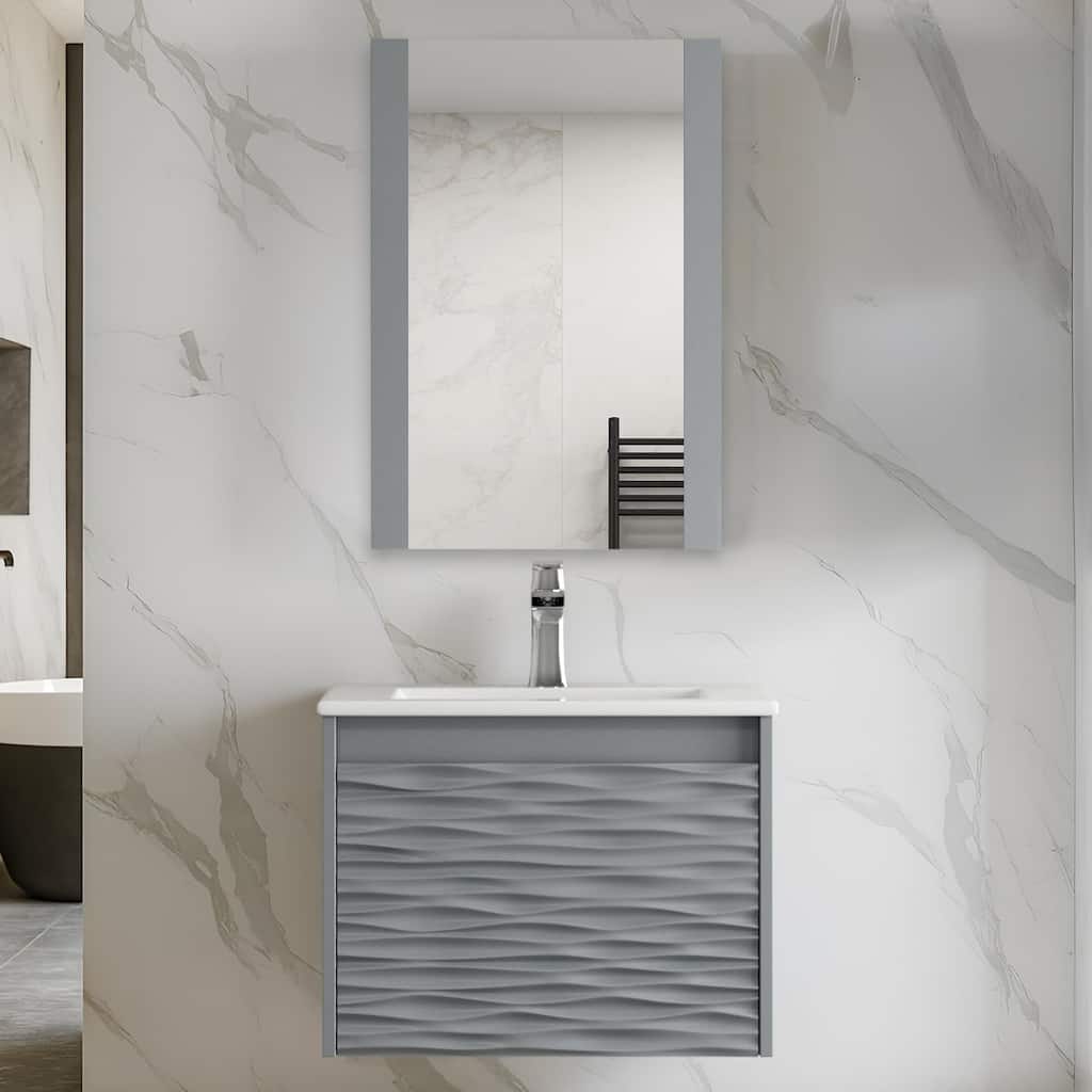 Blossom Floating Bathroom Vanity with Sink & Mirror Metal Grey