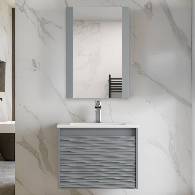 Blossom Floating Bathroom Vanity with Sink & Mirror Metal Grey