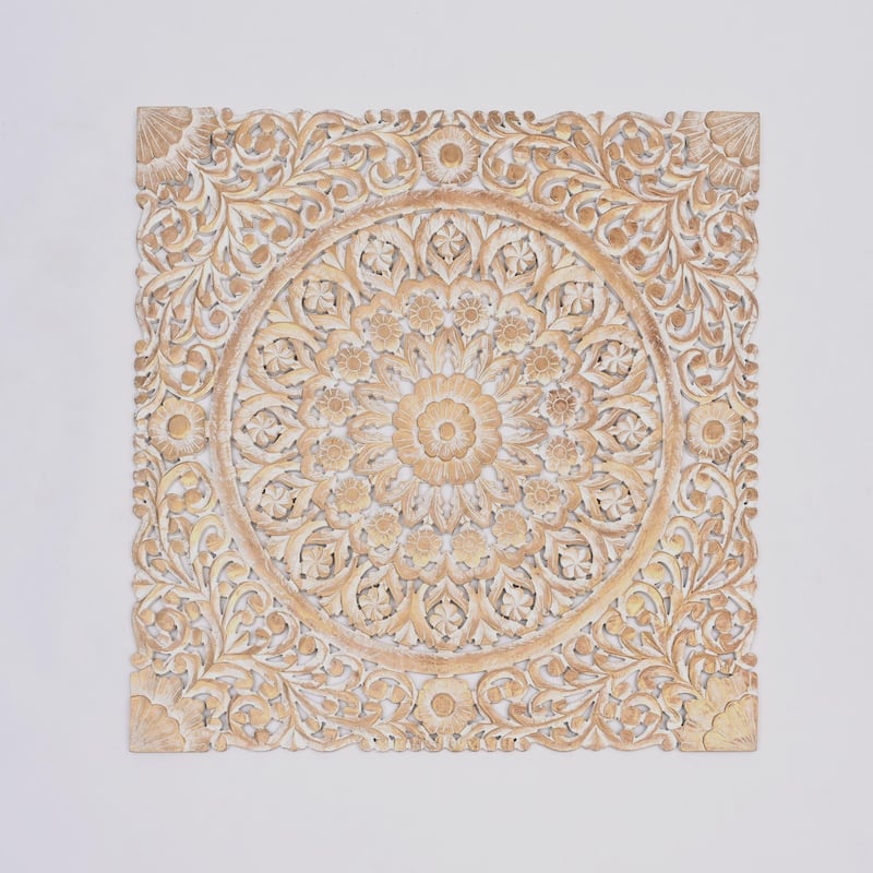Wooden Floral Hand Carved Mandala Square Wall Decor-48X48"