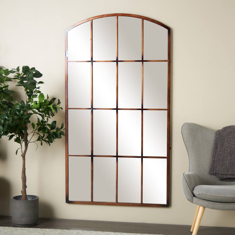 Metal Window Pane Inspired Grid Room Wall Mirror - Copper, Brown, Black - Roche River Decor