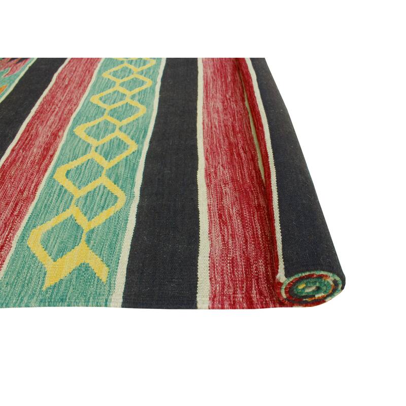 Modern Flatweave Alfredo Red/Black Rug - 5'9" x 8'1"