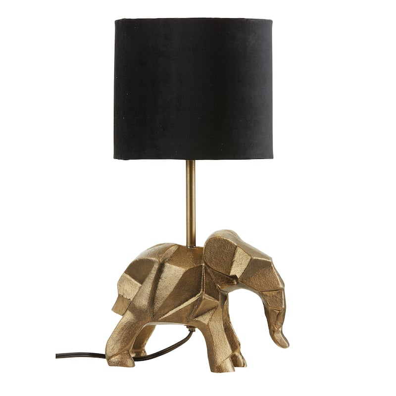 Caleb River of Goods Gold Metal and Black Fabric Drum Shade 15.5-Inch Table Lamp - 10'' x 9'' x 15.5" - 10'' x 9'' x 15.5" - Gold/Black