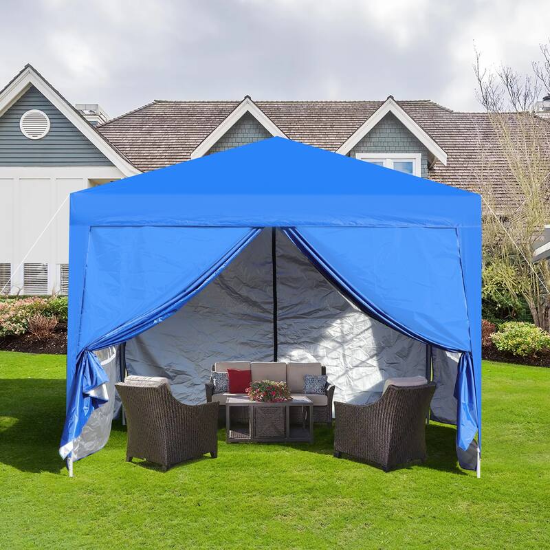Outdoor 10x 10Ft Pop Up Gazebo Canopy Tent Removable Sidewall with Zipper, 2pcs Sidewall with Windows,with 4pcs Weight sand bag - Blue