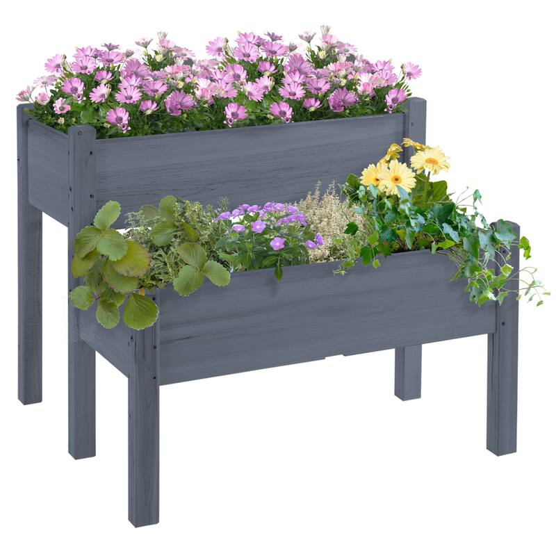 Raised Garden Bed Two Tier Planter Drainage Holes for Backyard Patio