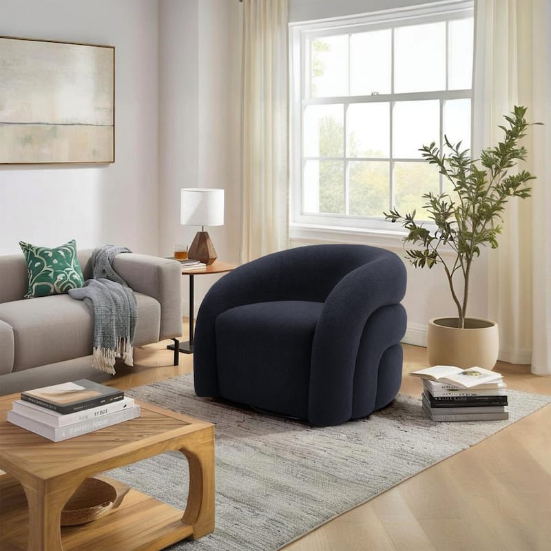 Upholstered Boucle Swivel Accent Chair - Dark Blue
