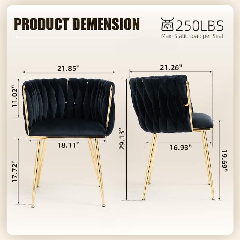 HOMEFUN Velvet Upholstered Tufted Side Dining Chair With Golden Legs（set of 2）