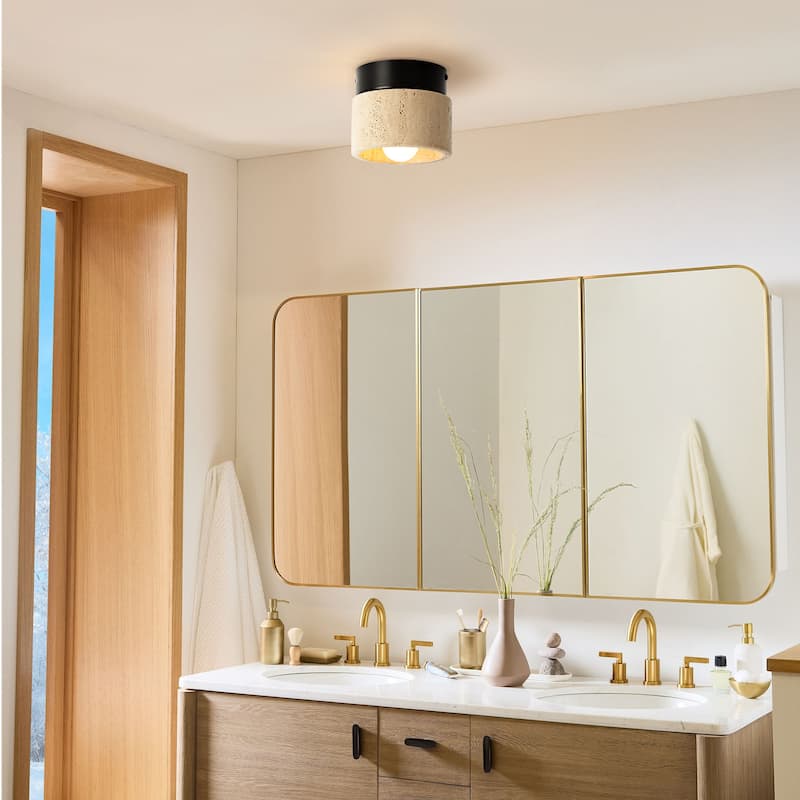 4.7" W 1-Light Mid-Century Modern Yellow Cave Stone Cylinder Flush Mount Ceiling Light/Wall Lights