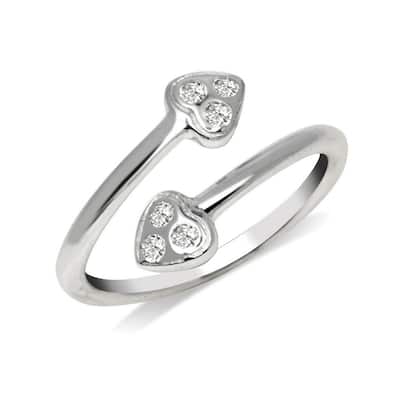 Curata Solid 925 Sterling Silver Small Heart Bypass Adjustable Cubic Zirconia Toe Ring (10mmx15mm)