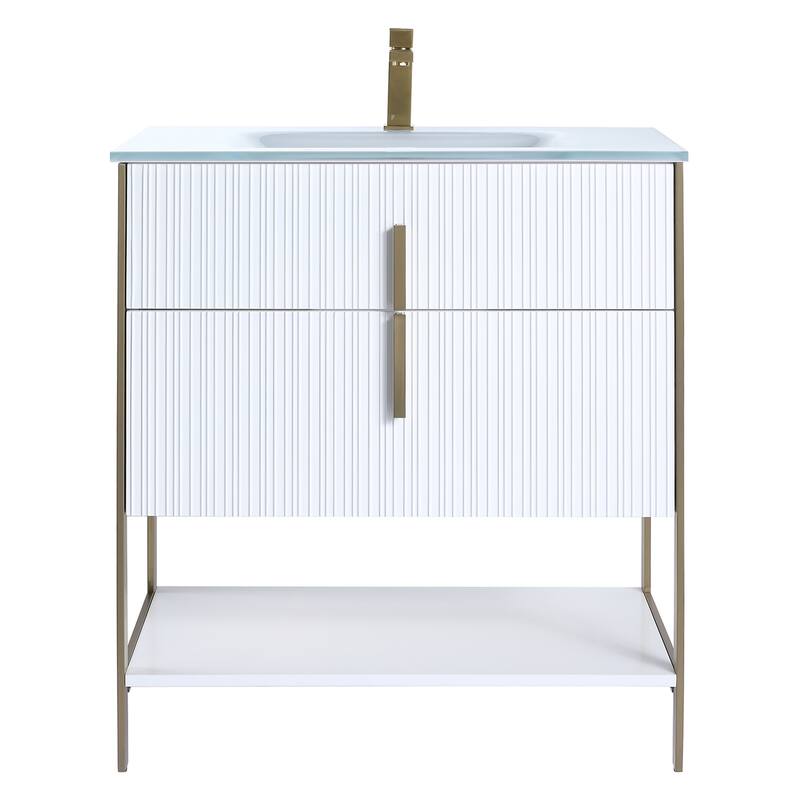 Fine Fixtures Serenity Modern Bathroom Vanity with White Glass Top