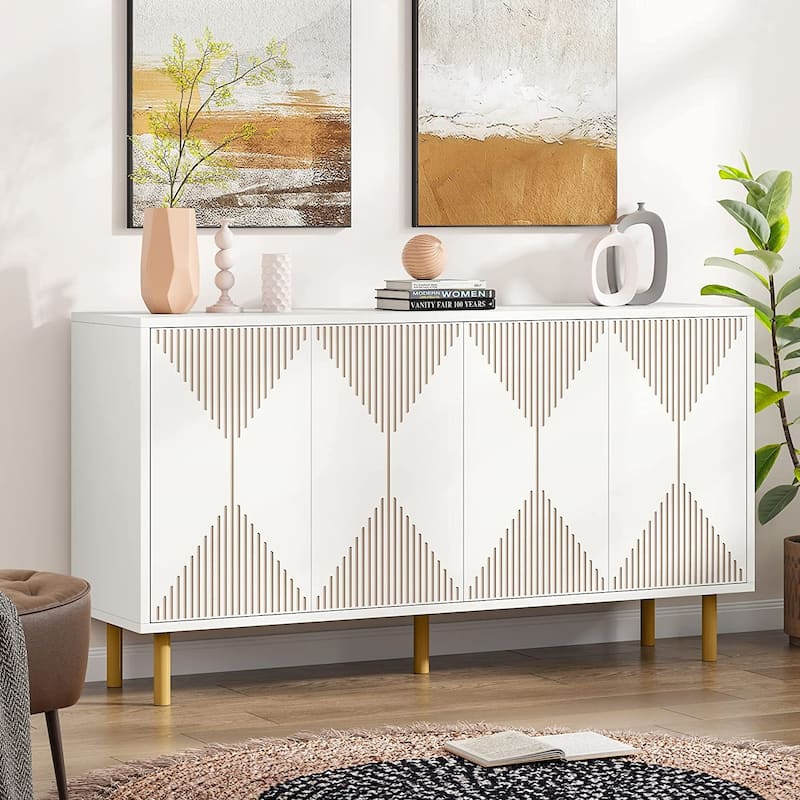 Freestanding Floor Cabinet, Classic 55 inches Sideboard - white and gold