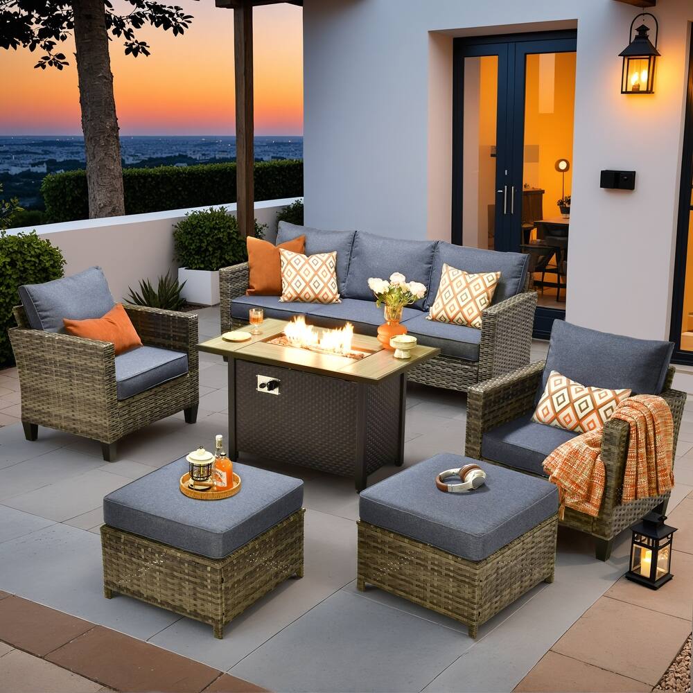 OVIOS 6 Pieces Patio Furniture Set with Fire Pit