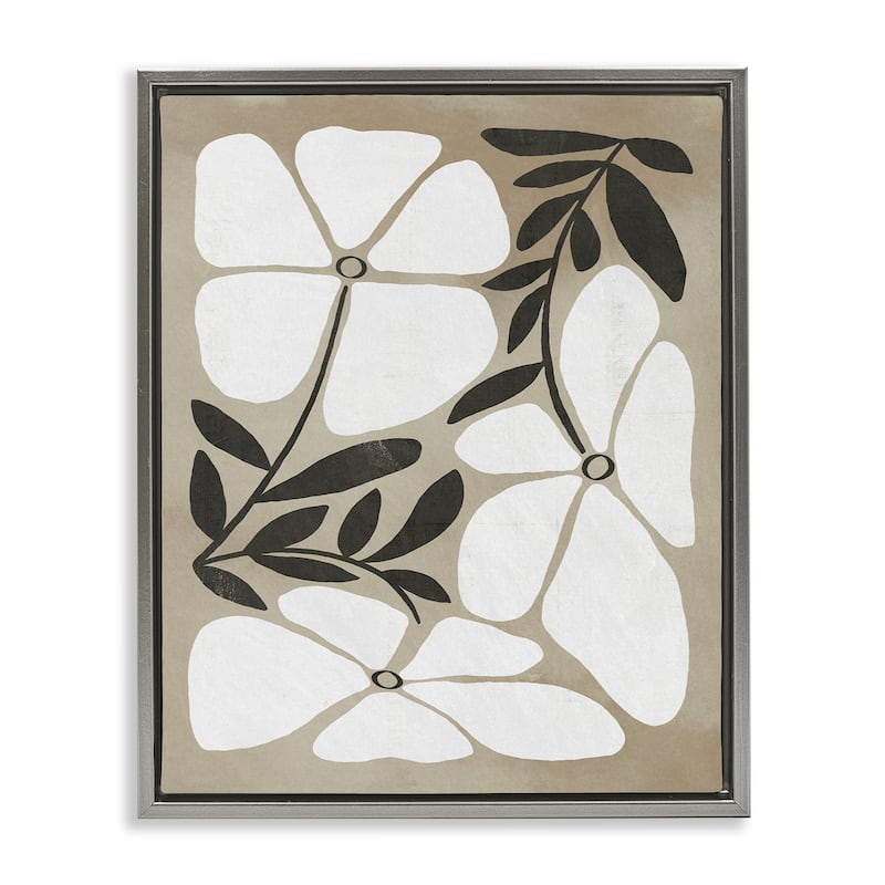 Stupell Boho Flowers Trio Framed Floater Canvas Wall Art Design By Victoria Barnes - 17 x 21 - Grey