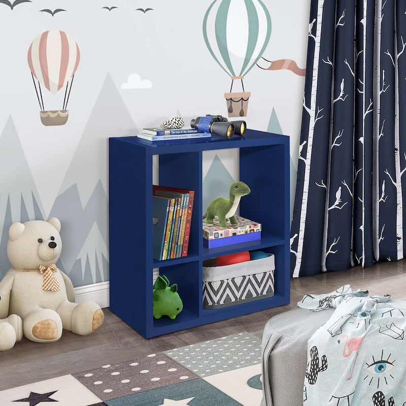 4-Cube Open Bookcase, Kids Toy Storage Shelf Organizer (Blue)