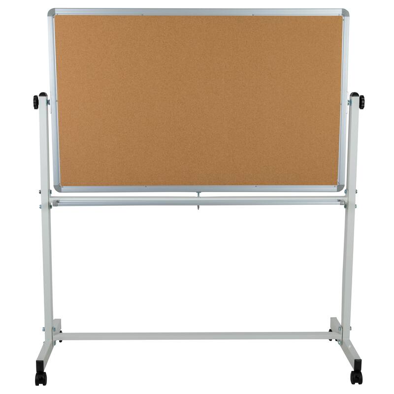 Reversible Mobile Cork Bulletin & White Board with Pen Tray
