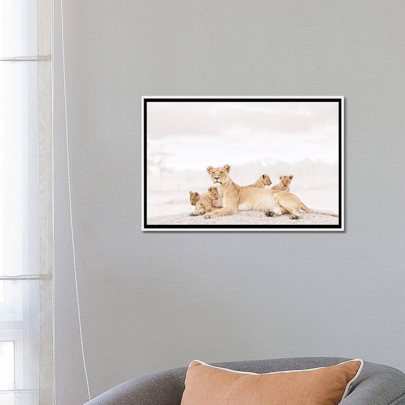 iCanvas "White Lioness & Cubs" by Klaus Tiedge Framed Canvas Print