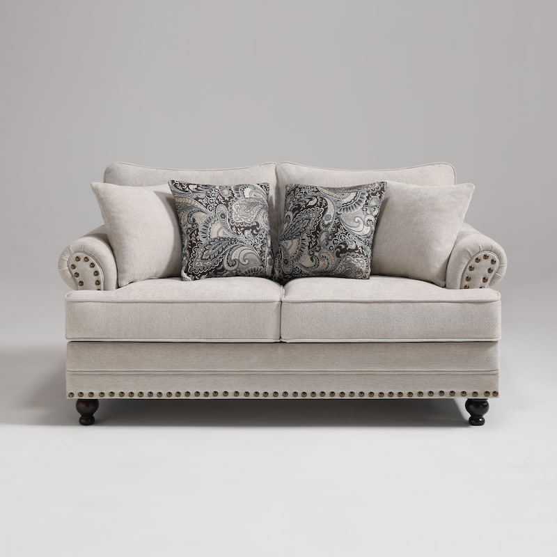 Morden Fort Chenille Fabric Loveseat with Rolled Arm and Nailhead Trim