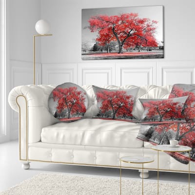 Designart "Big Red Tree on Foggy Day" Large Landscape Canvas Art Print