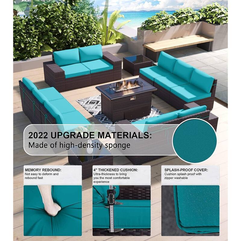 Delnavik 13 Pieces Outdoor Patio Furniture Set with Fire Pit Table w/ Wide Armrests