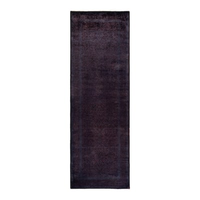 Overton Hand Knotted Wool Vintage Inspired Modern Contemporary Overdyed Purple Runner Rug - 3' 0" x 9' 3"