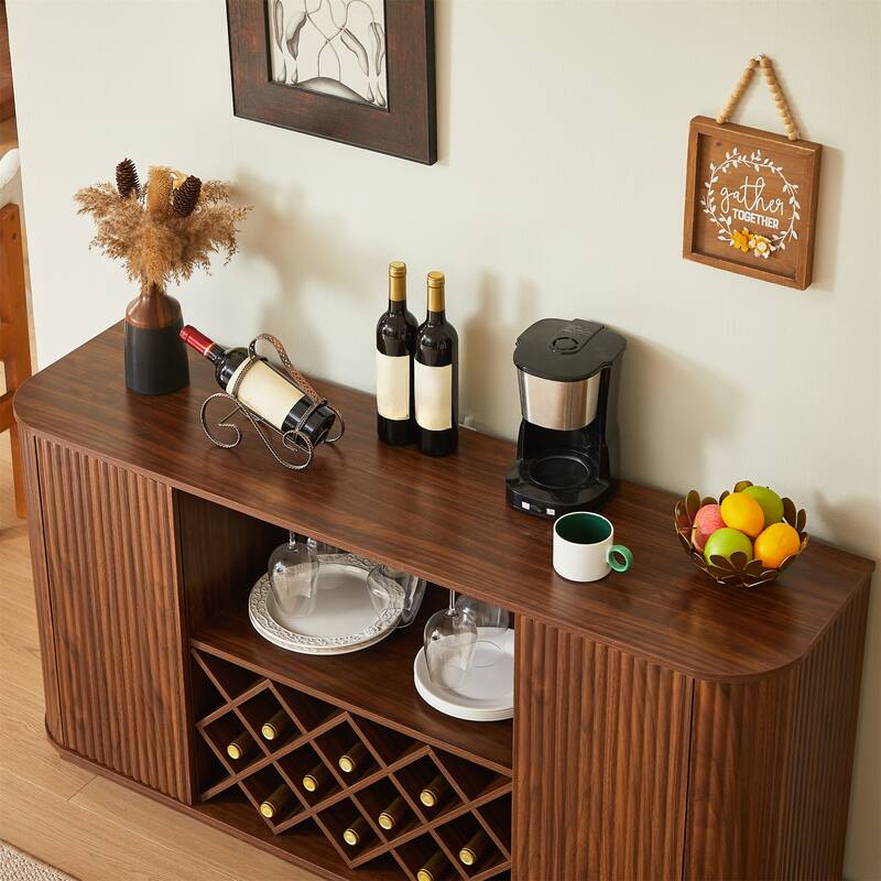 58" Modern Wavy Sideboard with Wine Rack, Glass Holder